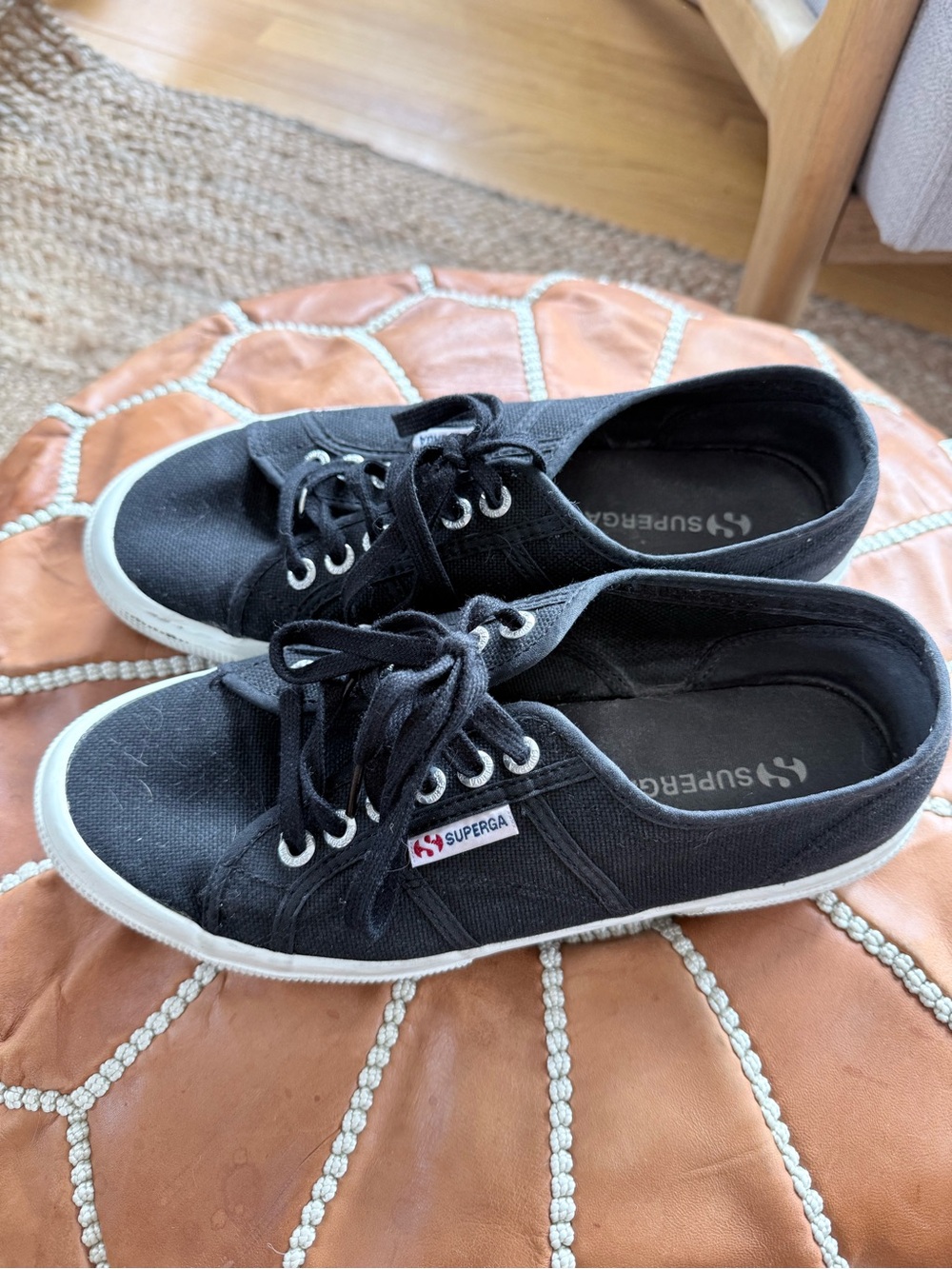 Superga Black Canvas Low-Top Sneakers with White Logo Tag